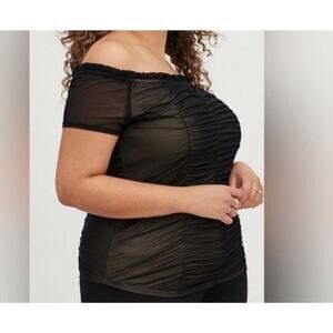 NWT Torrid Black Rouched Blouse Top Off Shoulder SZ LG 12 Dressy Witchy Core